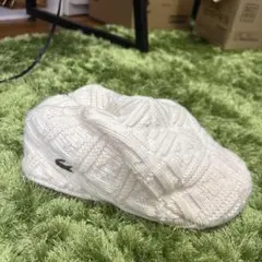LACOSTE ケーブルニット ハンチング帽 フリーサイズ ホワイト