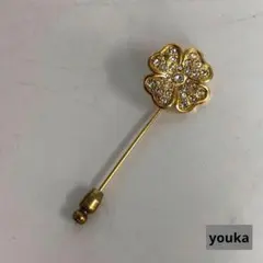 CHANEL シャネル クローバー ブローチ ピン ゴールド ラインストーン ヴ