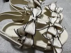 RANDA リボン付きスポーツサンダル アイボリー