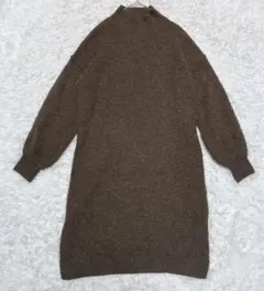 ビームス ハート ニット ワンピース モックネック ブラウン ロング 長袖 無地