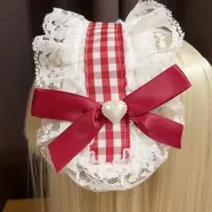 赤チェックのヘッドドレス　天使界隈　ロリータ