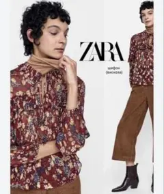 【美品】ZARA フリル付きペイズリー柄シースルーブラウス　XS
