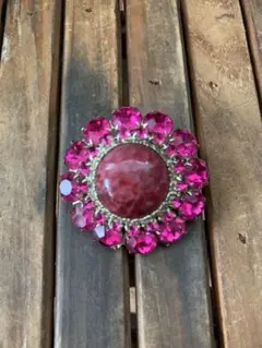 【ジャンク品】ビンテージ花型ピンクブローチ