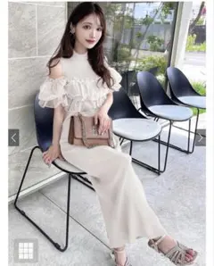 GRL オーガンジートップス×リブニットワンピースセットアップ[ru1096]