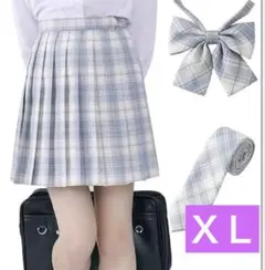 JK制服風 ✨豪華セット XL（スカート/リボン3点/ネクタイ）グレーチェック