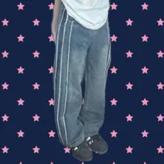 ライトブルー サイドストライプ デニム　y2k 古着　ギャル　グランジ