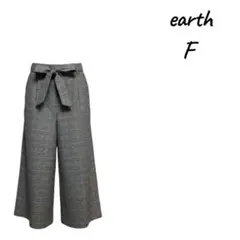 earth チェック柄 ハイウエストワイドパンツ F