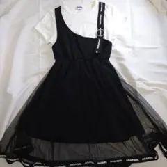美品☆ANAPGIRL 重ね着風ワンピース M 黒/白　150