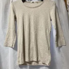 UNIQLO ユニクロ　ベージュ 白　五分袖 チュニック　トップス　Uネック　M