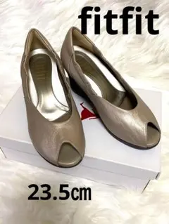 美品 fitfit 本革ウッジオープントゥパンプス 23.5cm