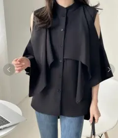 【ABITOKYO】ケープデザインラッフルカラーシャツブラウス　美品