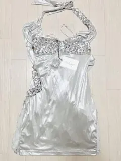 【タグ付き】シルバービジューワンショルダードレス キャバラウンジナイトワークミニ