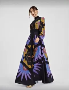 フラワープリント ロングスリーブ マキシドレス