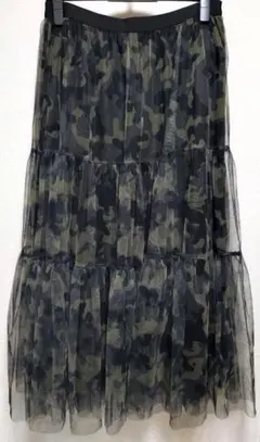 迷彩柄チュールロングスカート