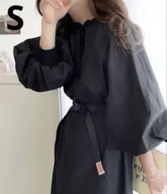 【美品】JaVaコラボ シャカシャカナイロン バックルベルトワンピース S 黒