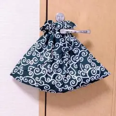 あずま袋〈唐草模様　グリーン〉エコバッグ、バッグインバッグ　ハンドメイド