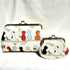 がま口財布　がま口ポーチ　メイクポーチ　小銭入　ハンドメイド　猫　後姿