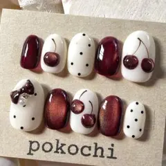 ネイルチップ ショートオーバル【サイズ▶︎１４３５８】 さくらんぼ ボルドー マグ
