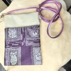 スマホショルダー PＵレザー＆布　サコッシュ