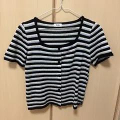 Cozy ボーダー 半袖 ニット カーディガンのサムネイル