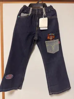 110cm 刺繍入りダークブルーフレアパンツ