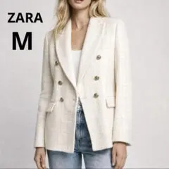 ZARA ツイードダブルブレストブレザー エクリュ