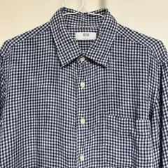 UNIQLO ユニクロ 長袖シャツ 麻100% 青白チェック柄 L