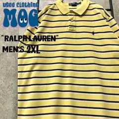 《US古着》ポロ ラルフローレン ポロシャツ ボーダー イエロー メンズ2XL