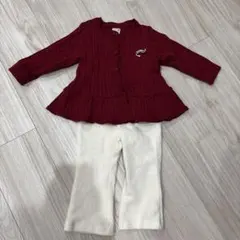 値下げ中　プティマインpetit main 赤 カーディガンとパンツセット 80