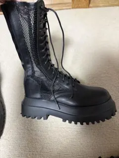 厚底メッシュ編み上げブーツ ブラック