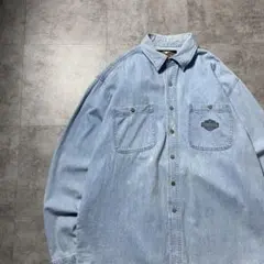 90s Harley-Davidson 刺繍ロゴ　ブリーチ　デニムシャツのサムネイル