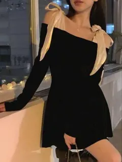 ベルベット オフショルダー ミニドレス