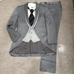 美品 タキシード 燕尾服 シルバー 結婚式 発表会 スーツ 側章　ASサイズ
