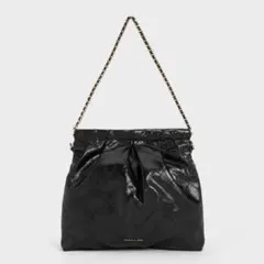 チャールズアンドキース　ドゥオ ブレードチェーンハンドルホーボー　バッグ　黒