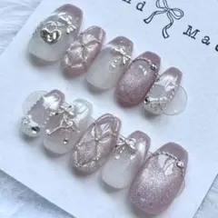 16 現品 ハンドメイド ネイルチップ ちゅるん マグネット リボン 鍵