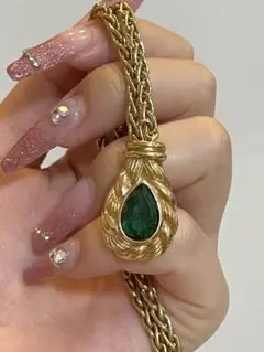 【アンティーク 美品】グリーン ゴールドネックレス