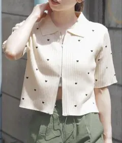 【即日発送】ハート柄半袖ニットクリーム色