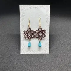 タティングレースとターコイズのピアス＊イヤリング