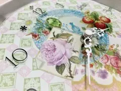 [新品未使用] ガラス時計 19cm 花柄 掛け時計 置き時計