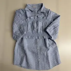 petit main ストライプ柄 七分袖ワンピース