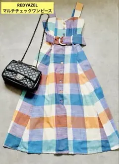 REDYAZEL、チェック柄、ノースリーブワンピース、ウエストベルト、美品！