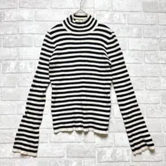 グレイル GRL リブニット S ボーダー ハイネック ストレッチ 大人可愛い