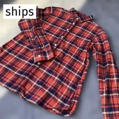 SHIPS 赤・紺 チェック 長袖シャツ　レディース
