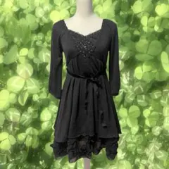 axes femme 森ガール フェアリーグランジ フリル レースワンピース 黒