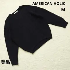 美品 AMERICAN HOLIC ネイビー Vネック 長袖 ニット M