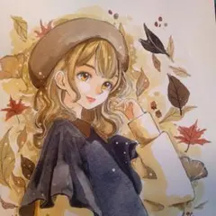 手描きイラストA4　水彩画『刹那の秋』