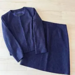 アンタイトル ノーカラー　ツイード セットアップ 紺 上3 L 下2 M