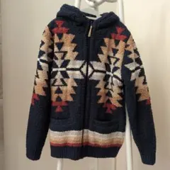 幾何学模様 フード付きジャケット ネイビー