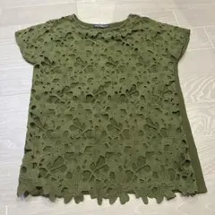 Honeysuckle Rose 花柄レース 半袖トップス オリーブグリーンのサムネイル