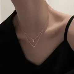 二重 シルバー ネックレス ストーン 韓国 ワンホン 結婚式